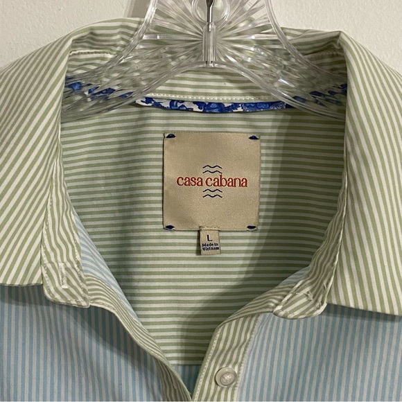 Casa Cabana Pastel Color Block Pin-Stripe Button Down Shirt Top  Woman’s Large - Picture 5 of 6